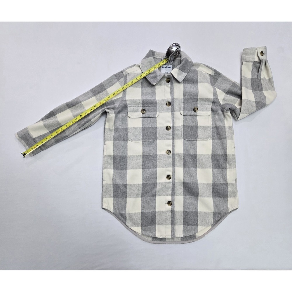 Old Navy Womens Grey White Buffalo Plaid Flannel Shacket Shirt Jacket Large - Picture 11 of 12